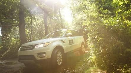 Range Rover driving in the woods